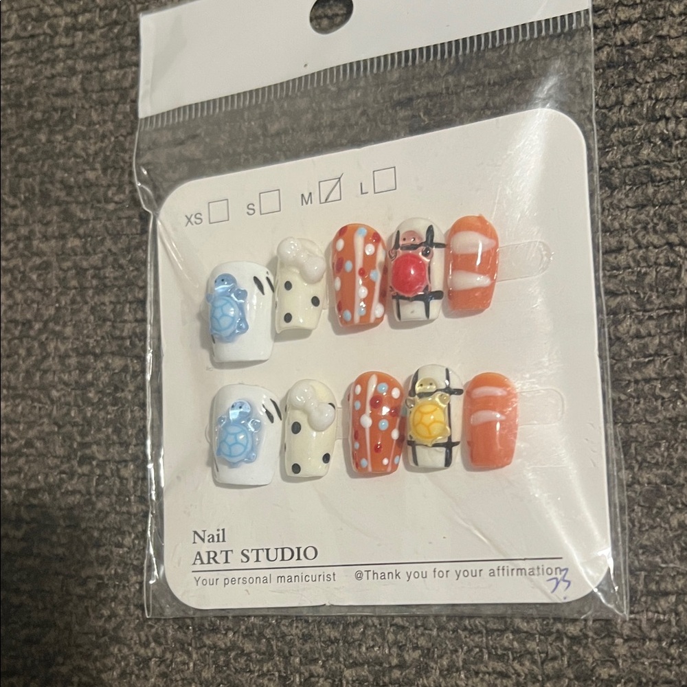 Nail Art Studio Press-On Nails - Orange, White, Blue